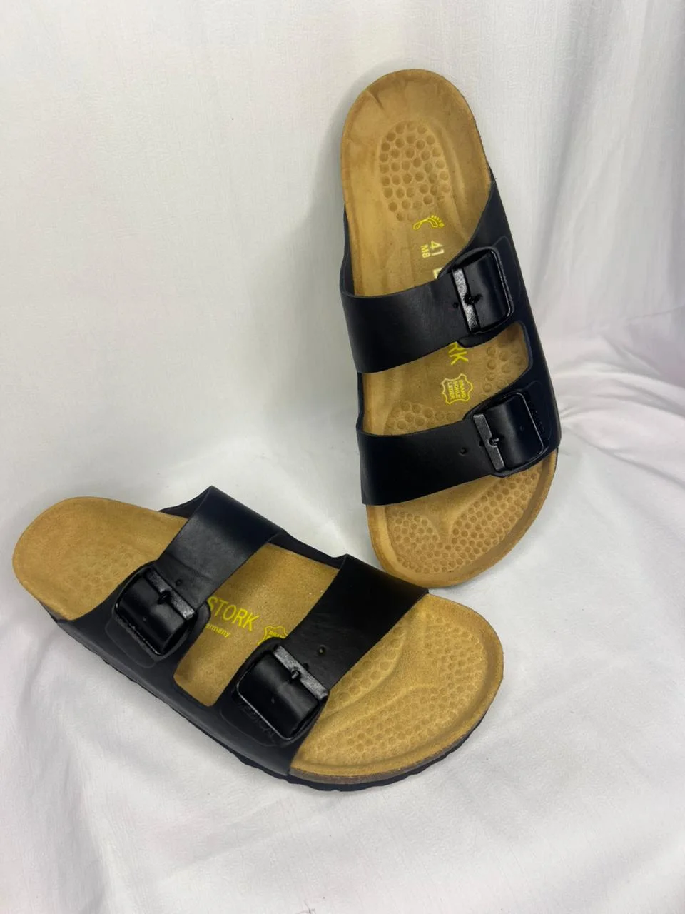 Sandales Médicales en Cuir Lisse Premium – Noir Classique (Double Bride)