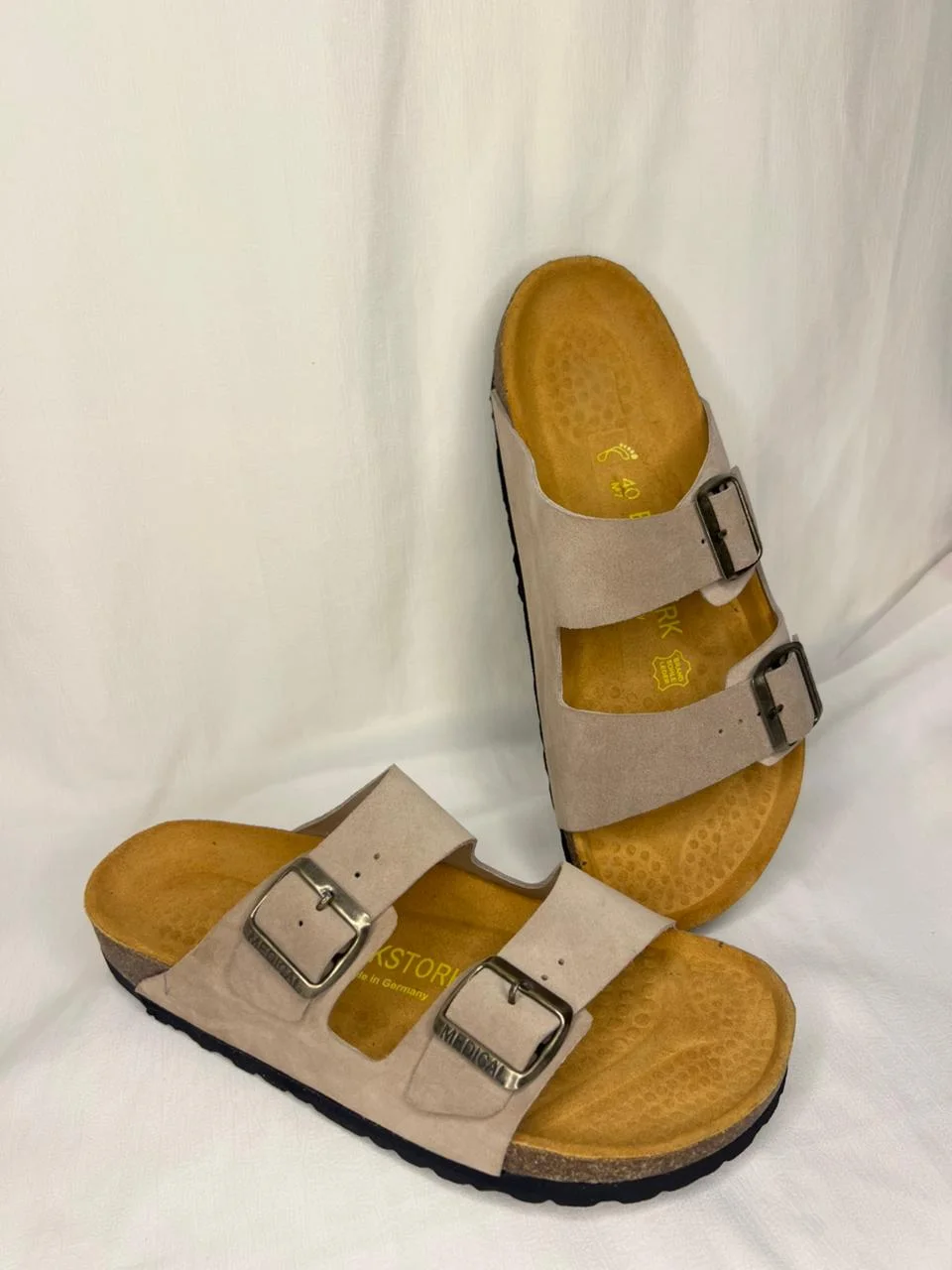 Sandales Médicales en Daim Premium – Beige (Double Bride)