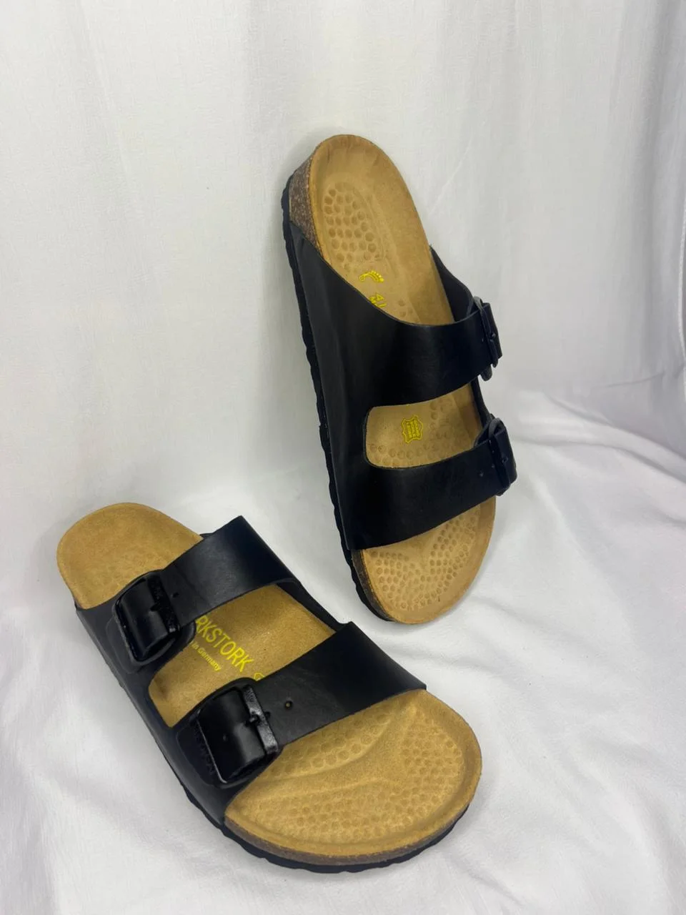 Sandales Médicales en Cuir Lisse Premium – Noir Classique (Double Bride)