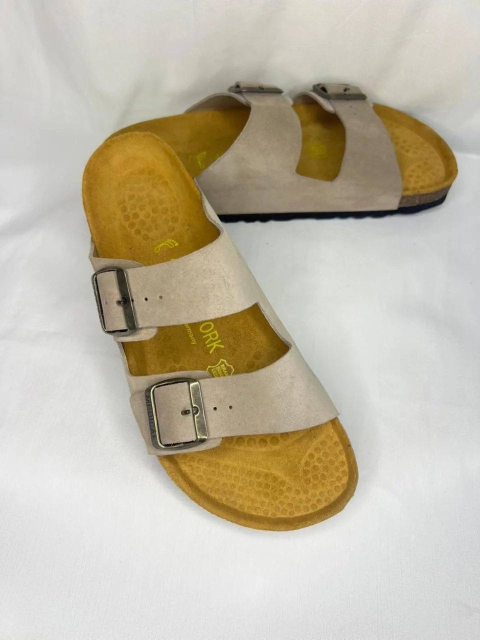 Sandales Médicales en Daim Premium – Beige (Double Bride)