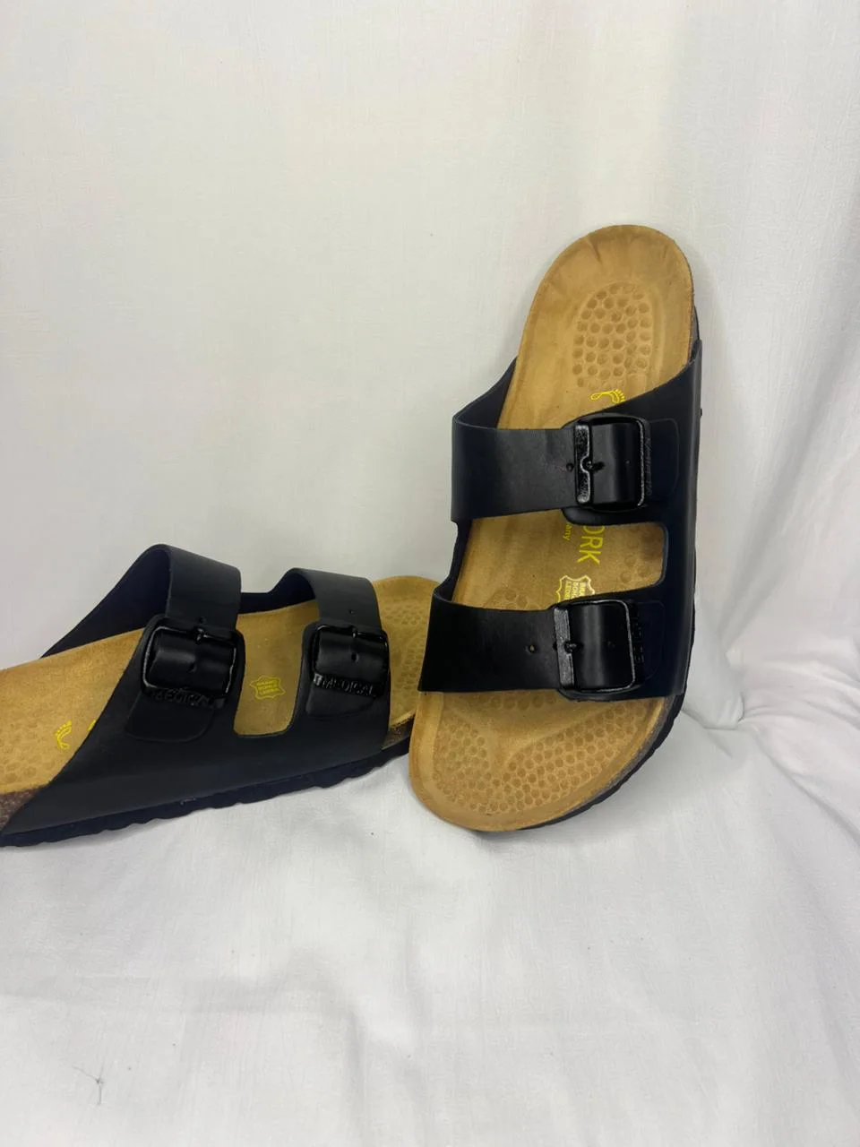 Sandales Médicales en Cuir Lisse Premium – Noir Classique (Double Bride)