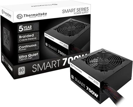 Thermaltake Fuente de alimentación inteligente con certificación blanca de 700 W 80+, alimentación continua con ventilador ultra silencioso de 4.724 in, ATX 12V V2.3/EPS 12V fuente de aliment