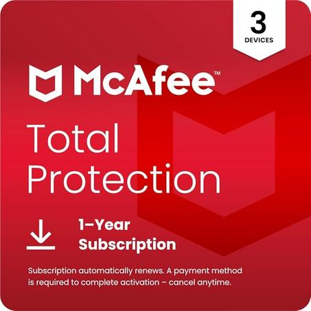 McAfee Protección total 2023 | 3 dispositivos | Exclusivo de Amazon | Software de seguridad antivirus de Internet | VPN, administrador de contraseñas, monitoreo de web oscura | Suscripción de