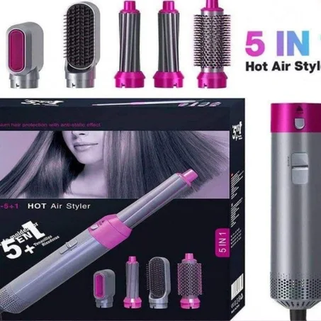 فرشاة الهواء الساخن ،لتجفيف الشعر  مشط تجعيد الشعر الأيوني  ، 5 في 1