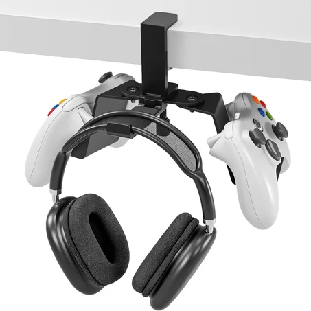 3-in-1 Game Controller&Headphone All Metal Stand Under Desk, Game Controller&Headset Holder, Backpack Hook Under Desk,Clamp Hook for Gaming PC Accessories,Black