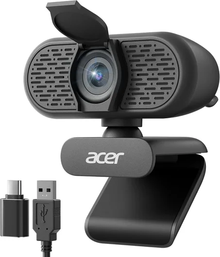 acer Cámara web USB Plug and Play de 1080p para PC con micrófonos de cancelación de ruido, cámara de computadora para computadora de escritorio, transmisión de juegos, reuniones en línea, cub