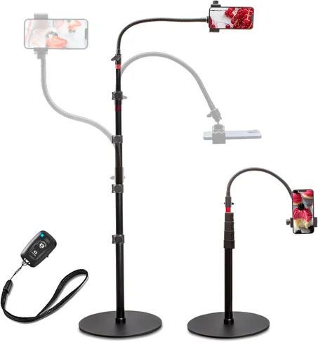 Soporte alto para teléfono celular con soporte ajustable en altura, base pesada, cabeza 360, compatible con iPhone 16, 16 Pro Max, 16 Plus, 15, 14, 13