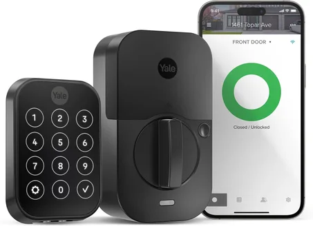 Yale Assure Lock 2 con Wi-Fi – Cerradura inteligente Black Suede para puerta principal con teclado, control por aplicación, llave de respaldo y pestillo – Cerradura segura para puerta de entr