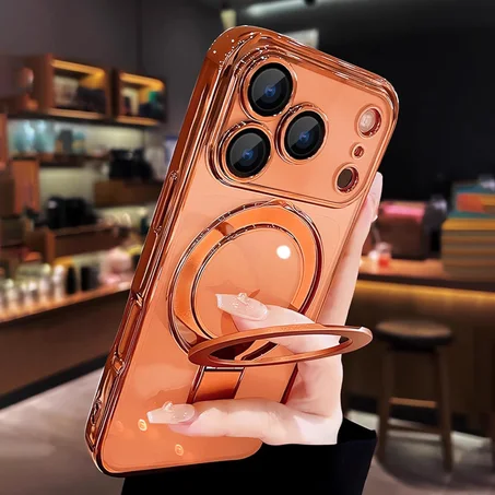 Funda magnética para iPhone 17 Pro Max transparente con soporte, protección completa de la cámara [compatible con Magsafe], funda para iPhone 17 Pro Max de 6.9 pulgadas, naranja