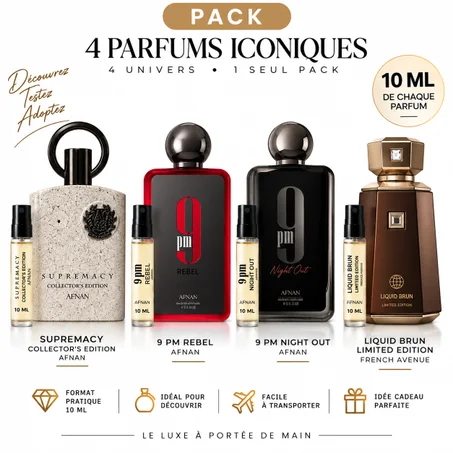 Pack 4 Parfums Homme – 4×10 ML | Liquid Brun Limited Edition,  Supremacy, 9PM Night Out  &  9PM Rebel