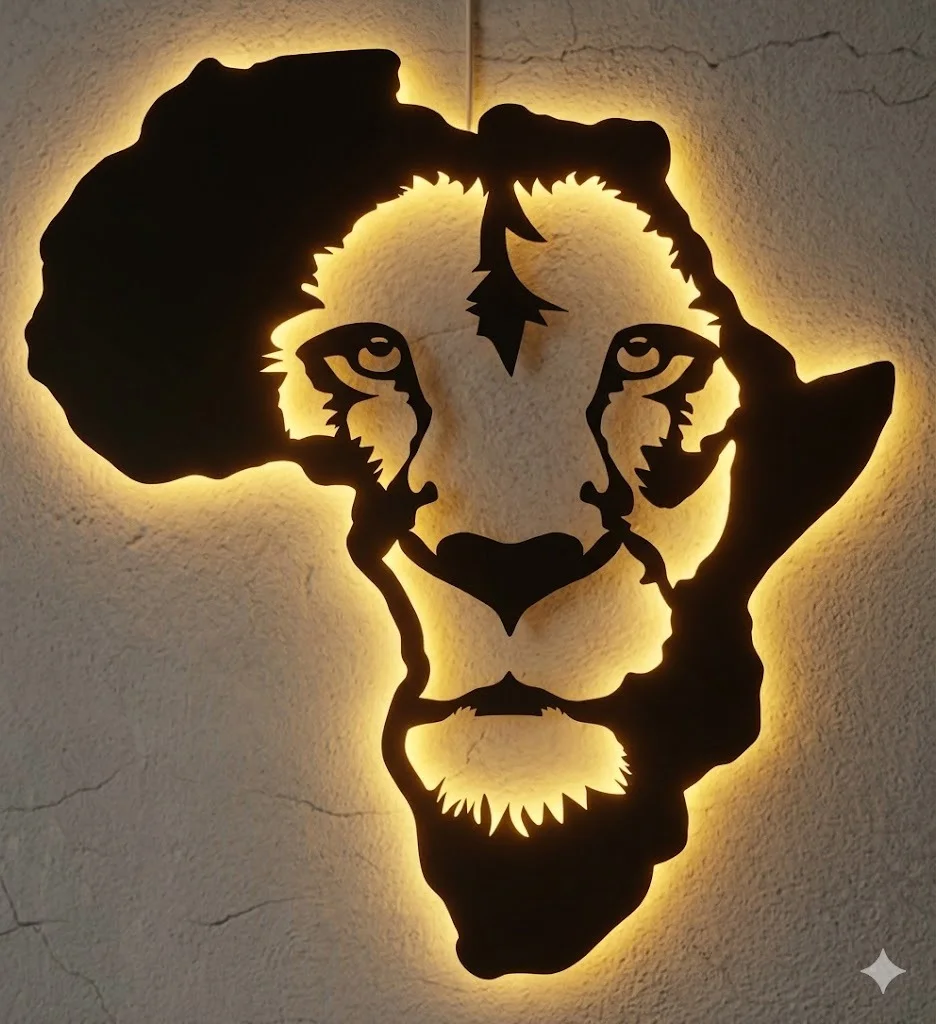 Décoration Murale Lion & Afrique – Éclairage LED Ambiant