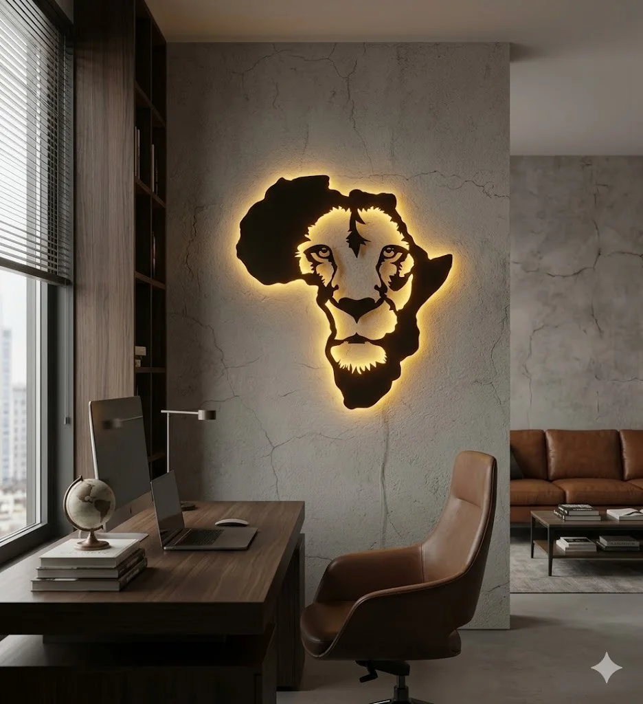 Décoration Murale Lion & Afrique – Éclairage LED Ambiant