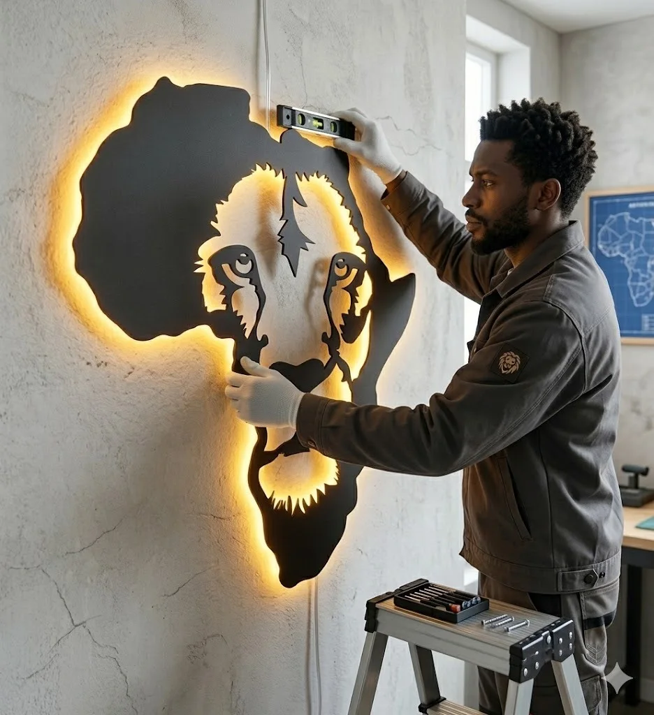 Décoration Murale Lion & Afrique – Éclairage LED Ambiant