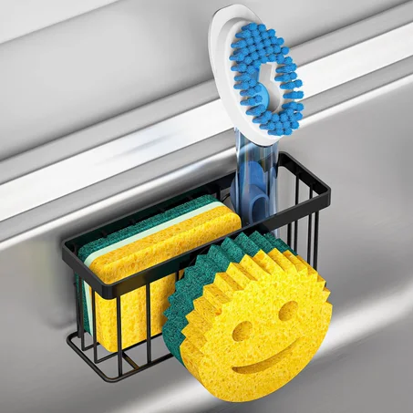 MURLONG Soporte para Esponja Cara Sonriente, Organizador de Fregadero para Fregadero de Cocina, Organizador de Cocina Soporte para Esponja con 2 PZS Ventosas/1 PZS Tiras Adhesivas, Diseñado p