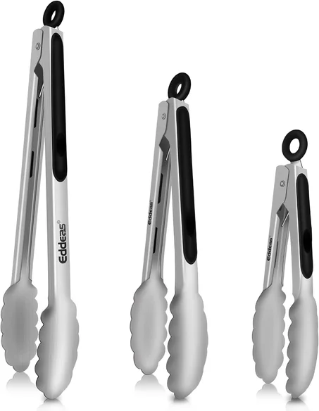 Pinzas para cocinar – Pinzas de cocina de acero inoxidable de 600 grados resistentes al calor, pinzas de bloqueo de metal resistente, perfectas para alimentos, ensaladas y barbacoas, juego de