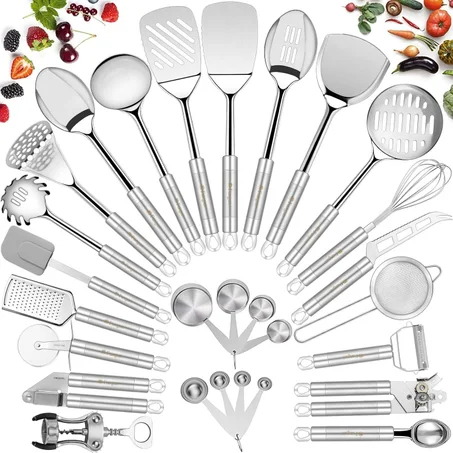 Fungun - Juego de utensilios de cocina de acero inoxidable, 28 piezas, antiadherentes, con espátula, los mejores accesorios de cocina