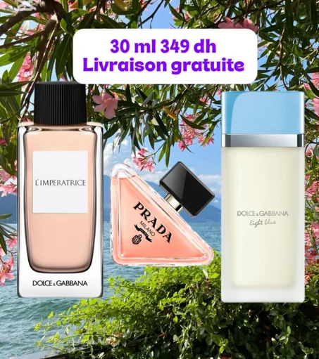10 ml prada paradox edp + 10 ml light blue + 10 ml l’impératrice = 349 dh livraison gratuit