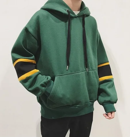 Men Hoodies Sweatshirts Front Pocket Patchwork Drawstring Tops