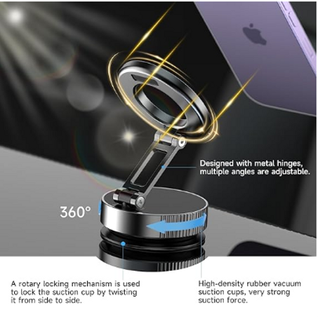 حامل موبايل للسيارة بقاعدة شفط مغناطيسية من دوميونير، [قاعدة دوران 360 درجة] متوافق مع حامل سيارة ماج سيف، حامل موبايل مغناطيسي قابل للتعديل بدون استخدام اليدين في السيارة لصالة الالعاب الريا