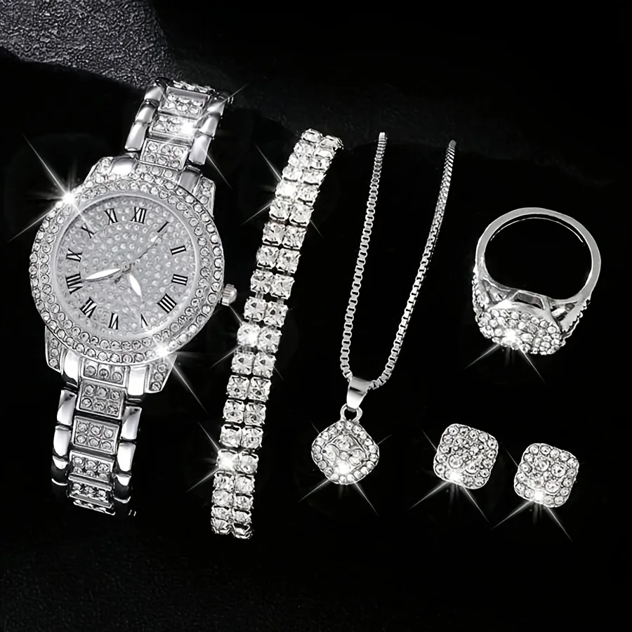 Ensemble Montre Quartz Luxe et Bijoux 6pcs RDC