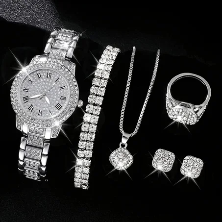 Ensemble Montre Quartz Luxe et Bijoux 6pcs RDC