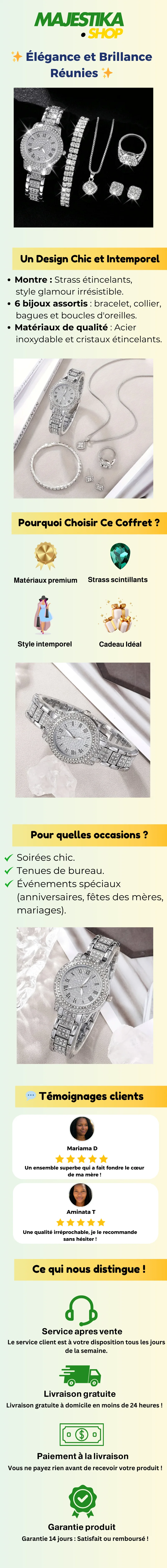 Ensemble Montre Quartz Luxe et Bijoux 6pcs RDC