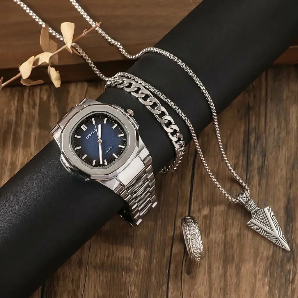 SPARTA ⚔️ Set Homme 4 Pièces · Montre Cadran Bleu + Gourmette, Pendentif & Bague - CD