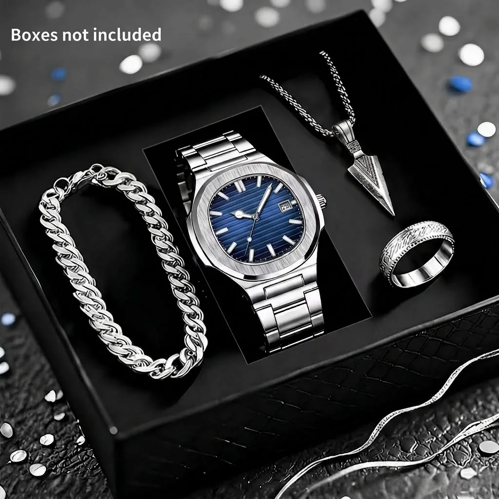 SPARTA ⚔️ Set Homme 4 Pièces · Montre Cadran Bleu + Gourmette, Pendentif & Bague - CD
