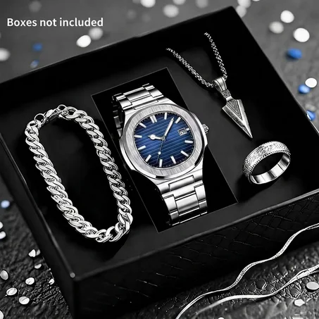 SPARTA ⚔️ Set Homme 4 Pièces · Montre Cadran Bleu + Gourmette, Pendentif & Bague - CD