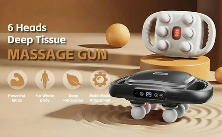 مسدس تدليك لاسلكي بستة رؤوس مع اهتزازات عالية التردد😍😍