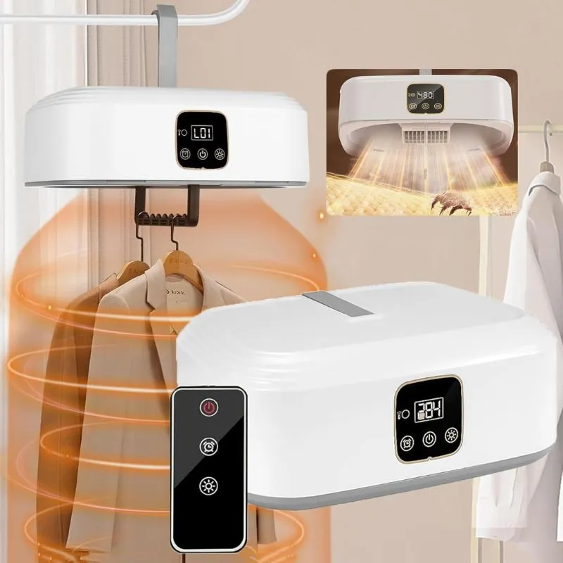 مجفف ومعقم للملابس المحمول القابل للطي مع جهاز تحكم