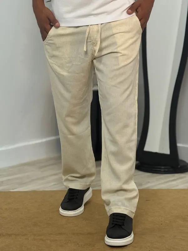 Pack 2 Pantalons en Lin relaxed ( Beige + Vert Royale )