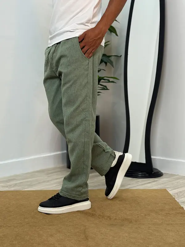 Pack 2 Pantalons en Lin relaxed ( Beige + Vert Royale )