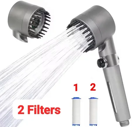 رأس دش توربيني مطور 3 في 1 - ضغط عالي مع فلتر تنقية + ووظيفة تدليك السيليكون