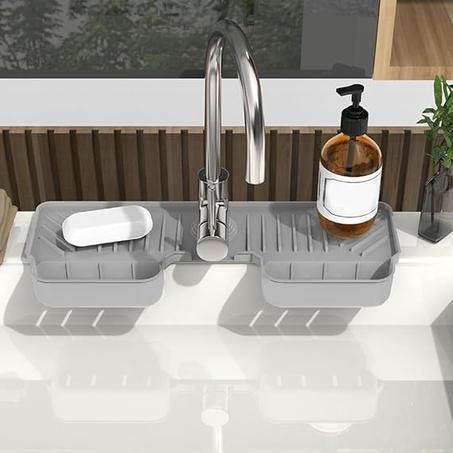 مانع تناثر الماء من السيليكون لحوض المطبخ والحمام – قاعدة لتجفيف الأطباق والإسفنج