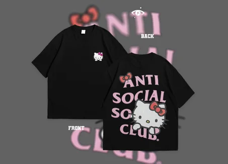 STREETWEAR T-SHIRT OVERSIZED ANTI SOCAIL SO KITTY CLUB😍