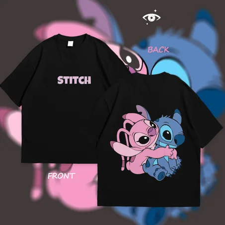Oversized Stitch Graphic T-Shirt – Cute Cartoon Streetwear Tee (Black