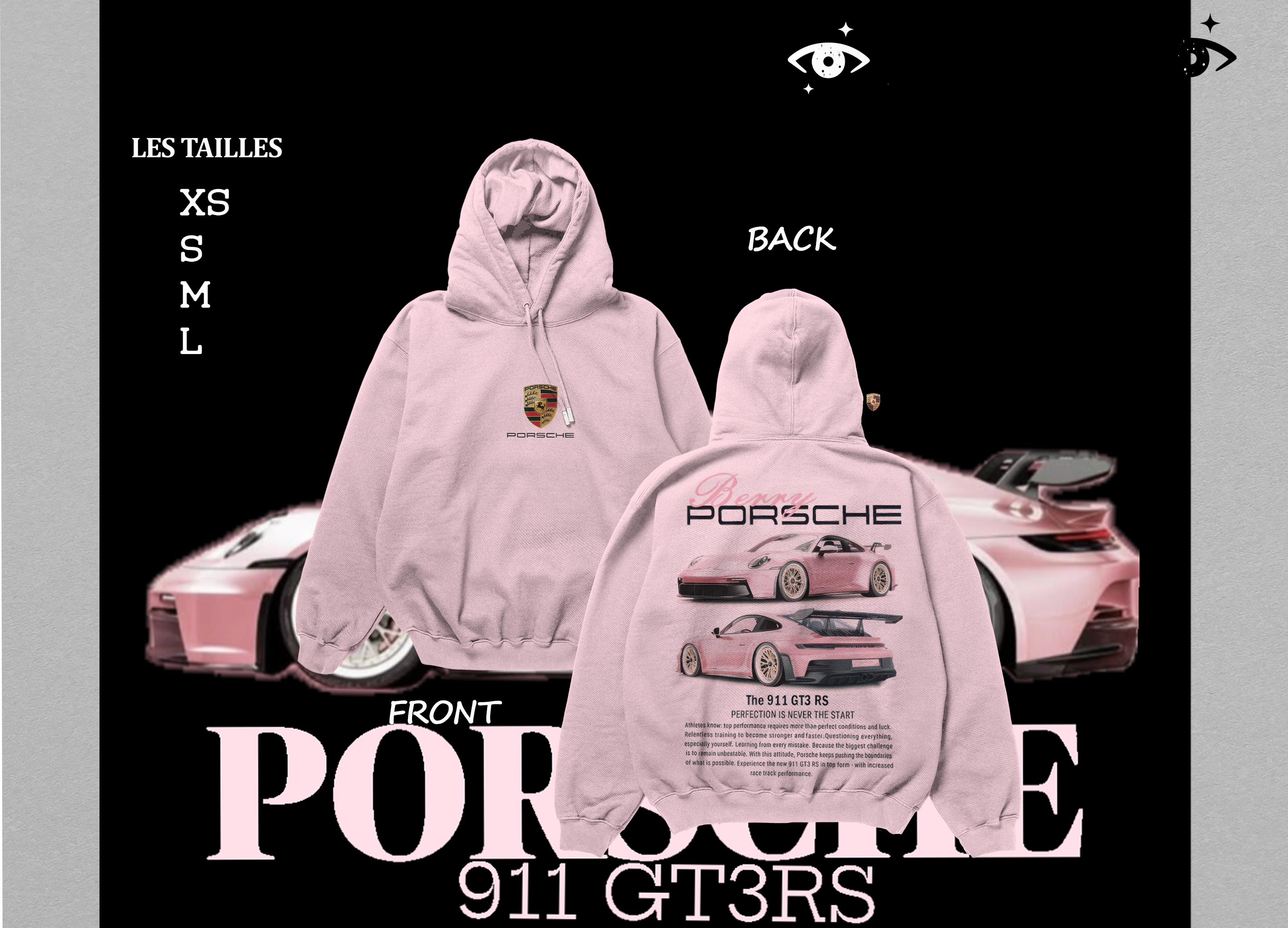 Oversized hoodie in pink 💗🌸 PORSCHE 911 GT3RS
