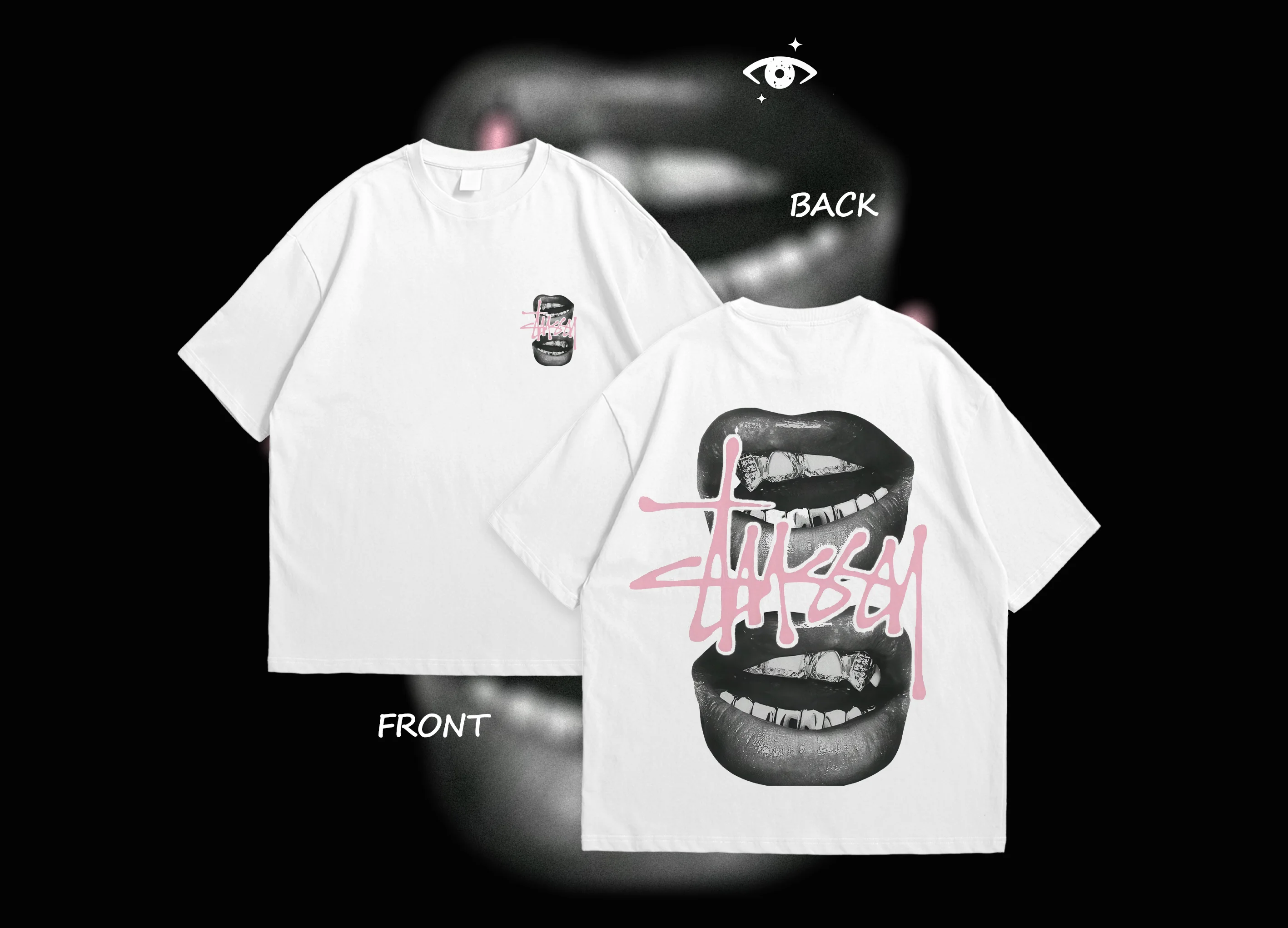 STREETWEAR T-SHIRT OVERSIZED STUSSY WHIT MOUTH 😍