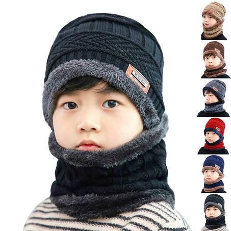 طقم شتوي للأطفال قبعة دافئة مع وشاح متناسق