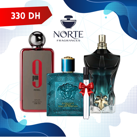 JPG Le Beau Le Parfum 10 ml + Versace Eros EDP 10 ml + Afnan 9PM Rebel 10 ml + 10 ml Offert