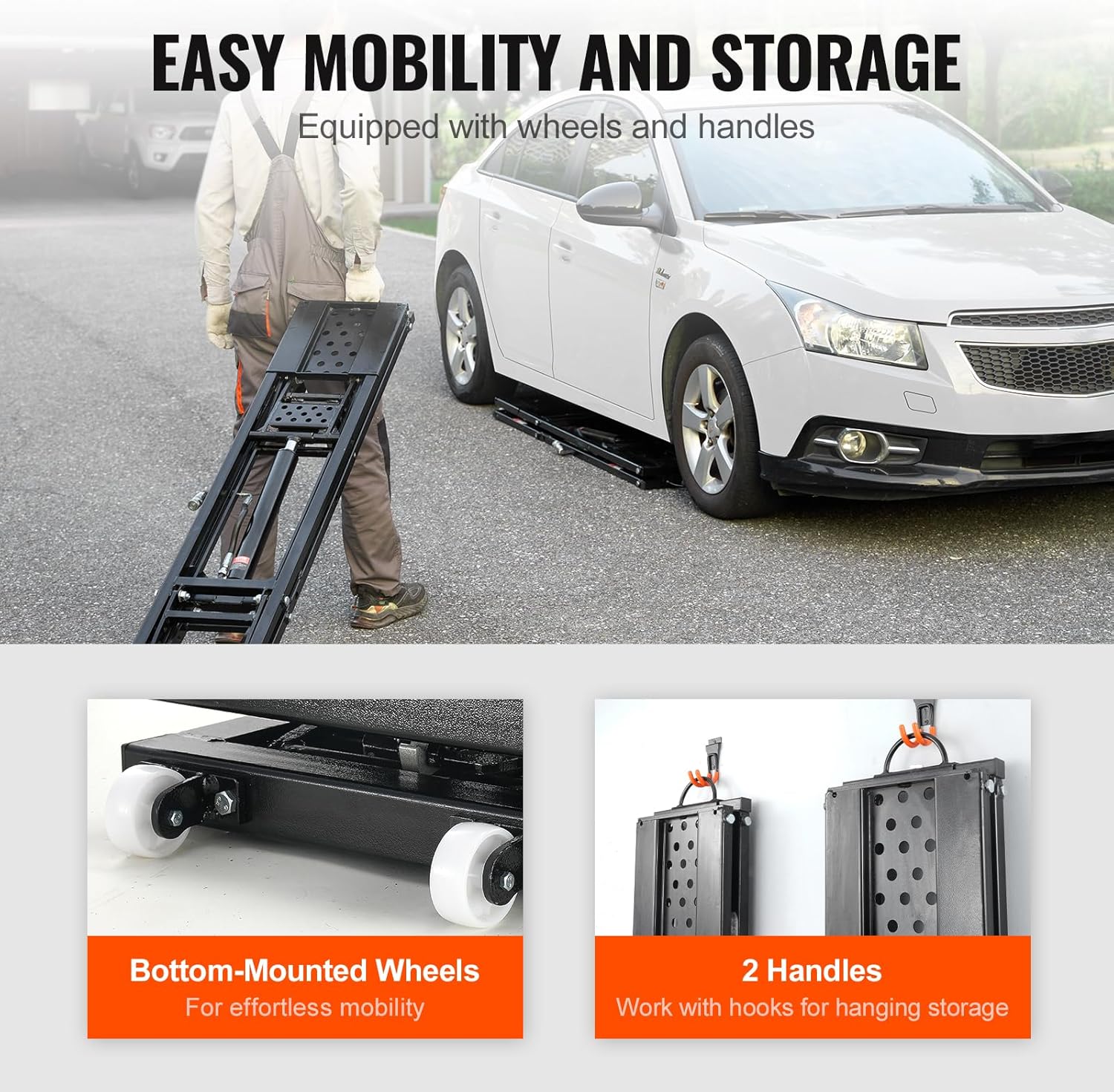 VEVOR 7,000 lb Portable Car Lift – Extended Plates, 26.8" Max Height, Heavy-Duty Carbon Steel, 120V Power Unit