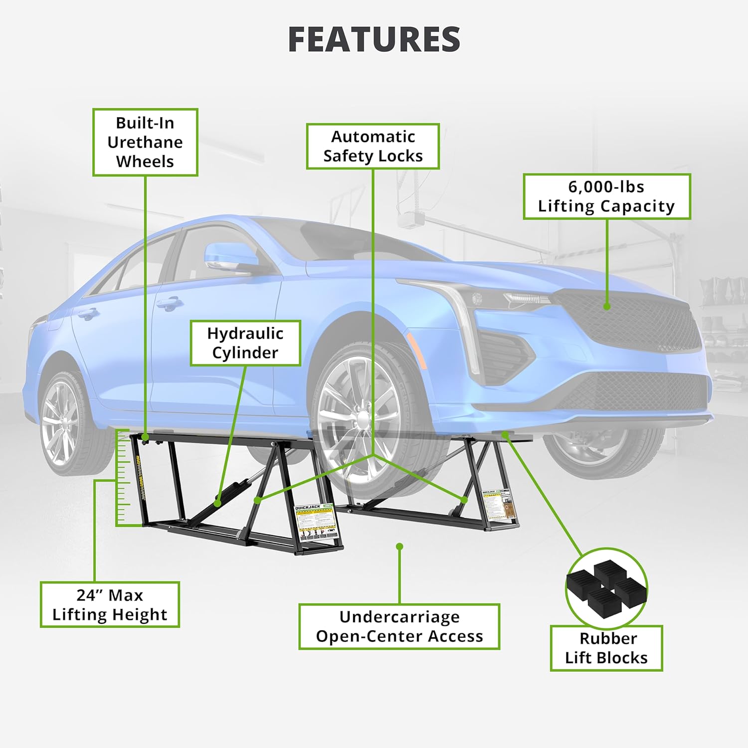 QuickJack 6000TL Portable Car Lift Bundle – 6,000 lb Capacity, Wall Hangers & Pinch-Weld Blocks, ALI Certified (110V)
