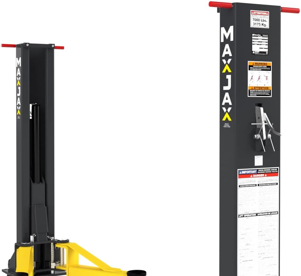 MaxJax M7K Portable 2-Post Car Lift – 7,000 lb Capacity, Quick-Disconnect Hydraulics, BendPak Certified