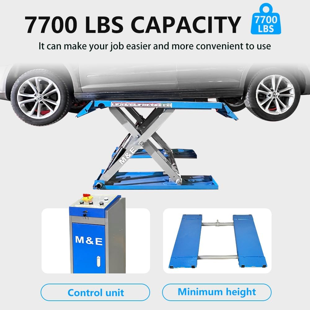 KATOOL ME-8XP Mid-Rise Scissor Lift – 7,700 lb Capacity, 38" Lift Height, 110V Pneumatic Release, Heavy-Duty Design