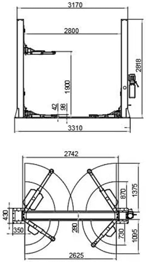 KATOOL H120D 2-Post Car Lift – 12,000 lb Capacity, 4.0HP 220V Hydraulic Power, Single-Point Lock Release, Base Plate Design