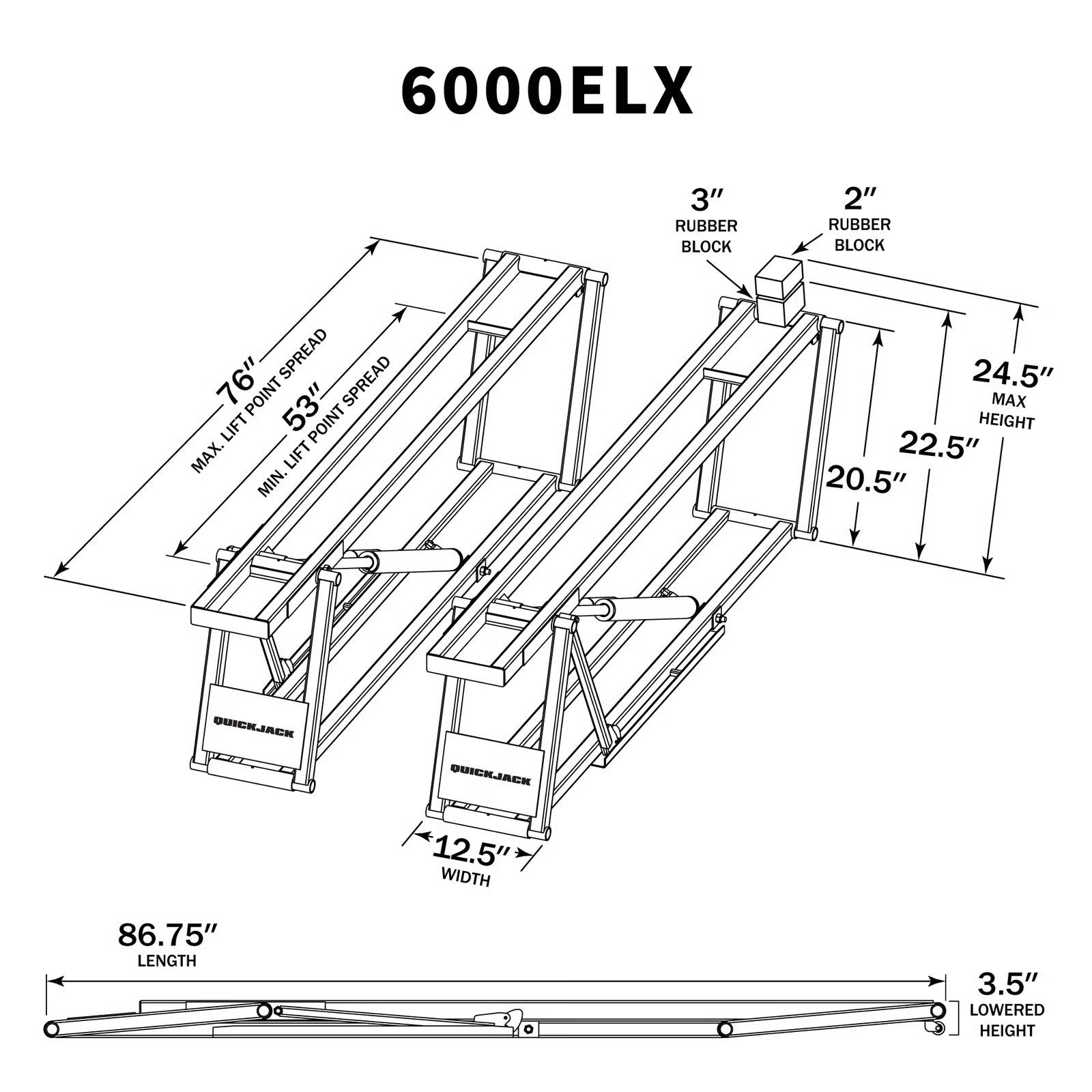 QuickJack 6000ELX Extended-Width Portable EV Car Lift – 6,000 lb Capacity, Long Wheelbase Design, 110V Power