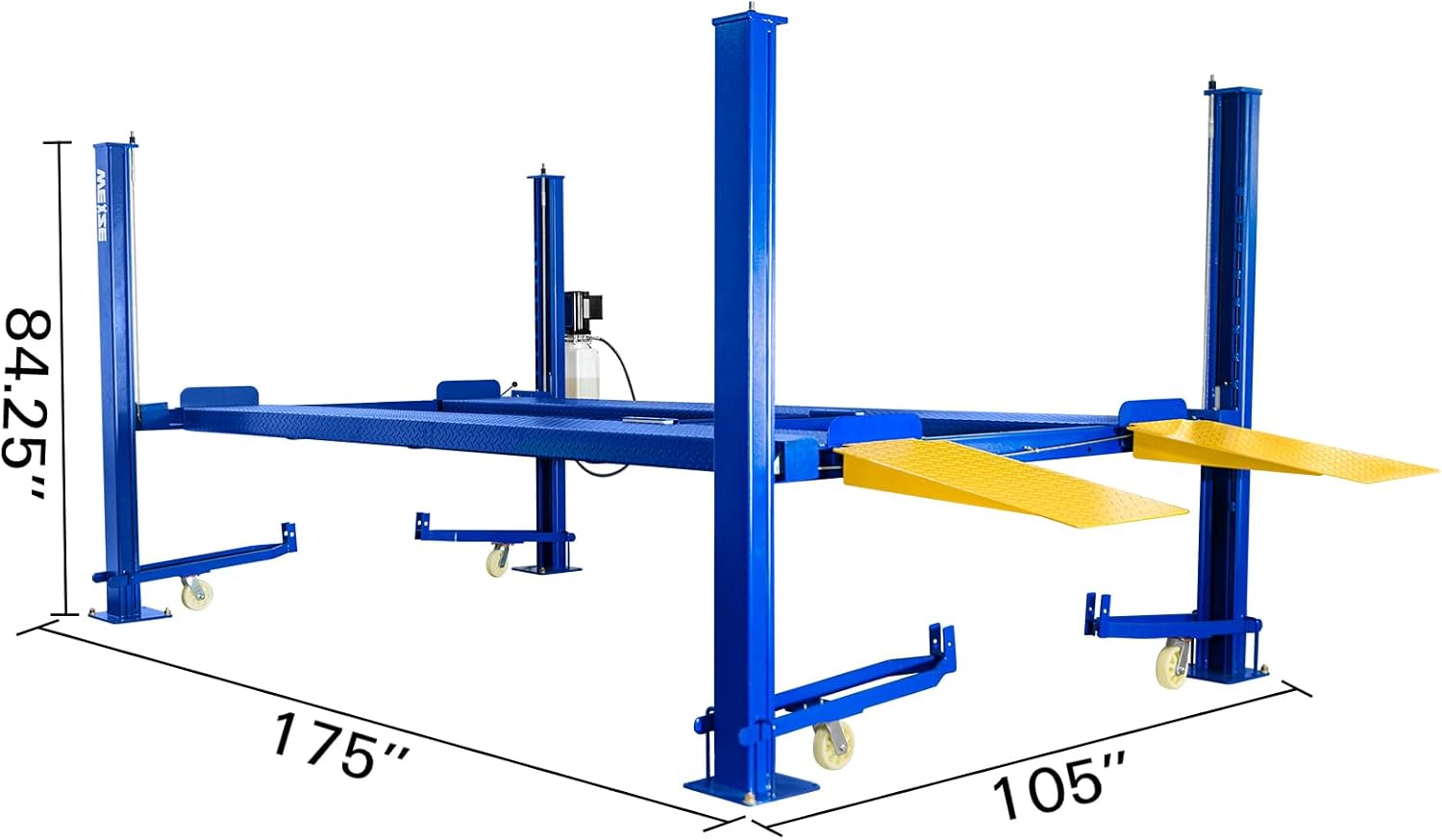 WEIZE 4-Post Car Lift – 8,500 lb Capacity, Hydraulic Parking & Service Lift with Caster Kit, Drip Trays & Jack Tray (110V)