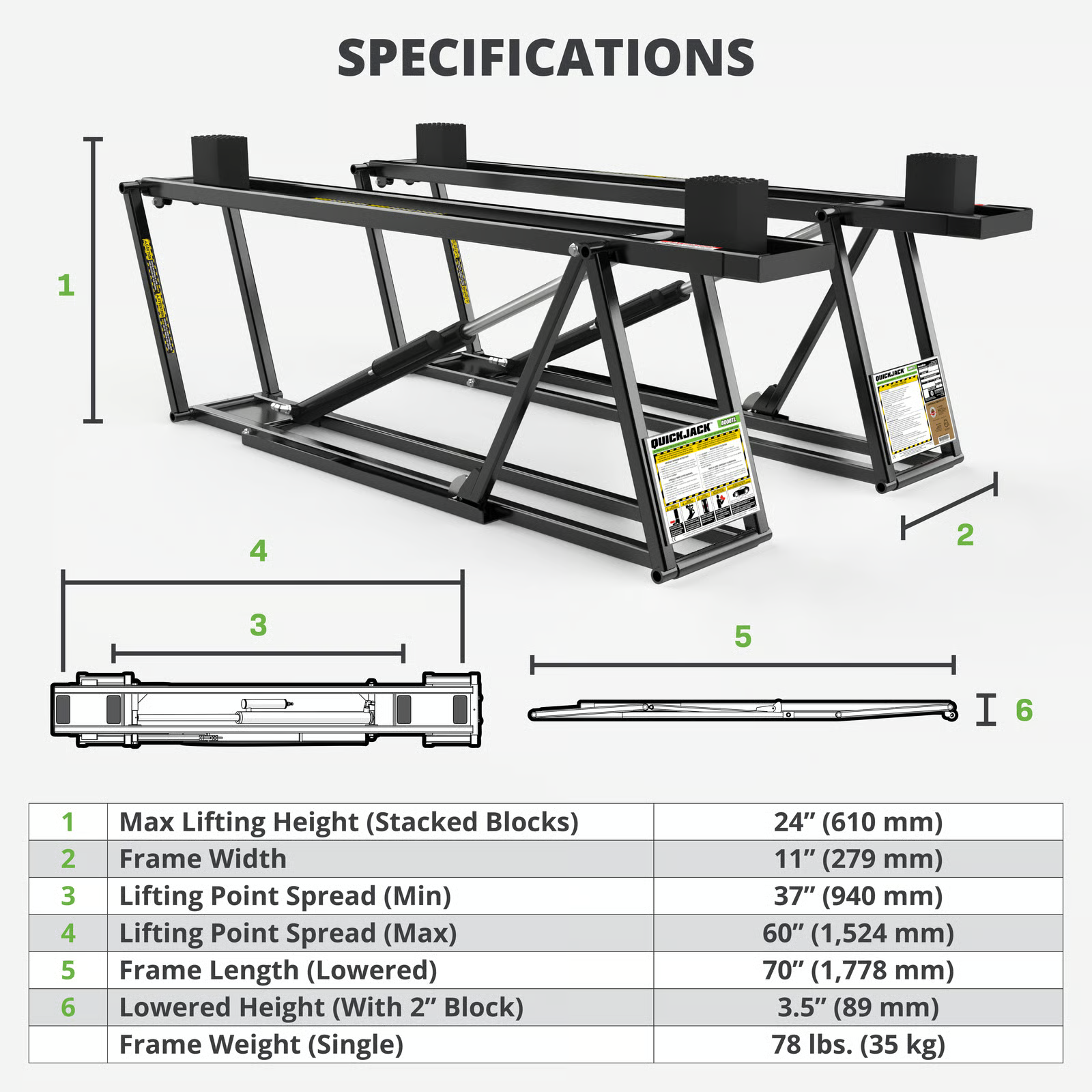 QuickJack 6000TL Portable Car Lift – 6,000 lb Capacity, 24" Max Lift, Reinforced Frame & Upgraded Hydraulics (110V)