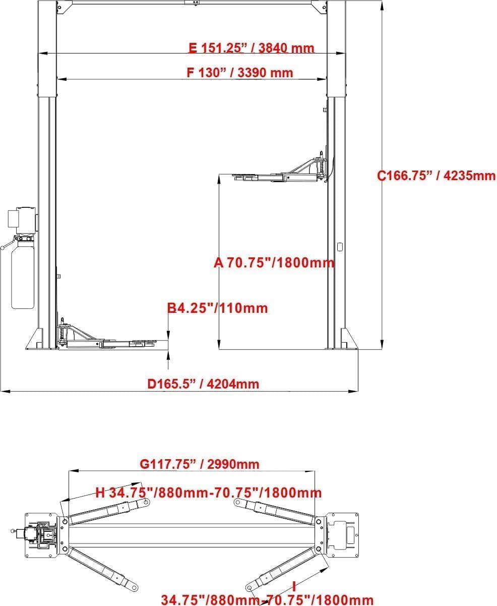 KATOOL 2-Post Car Lift – 12,000 lb Capacity, Extra-Height 167", CE Certified, 220V Hydraulic Auto Truck Hoist